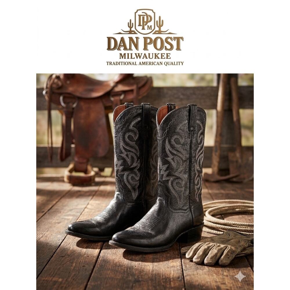 Dan Post Milwaukee Black Leather Cowboy Boots